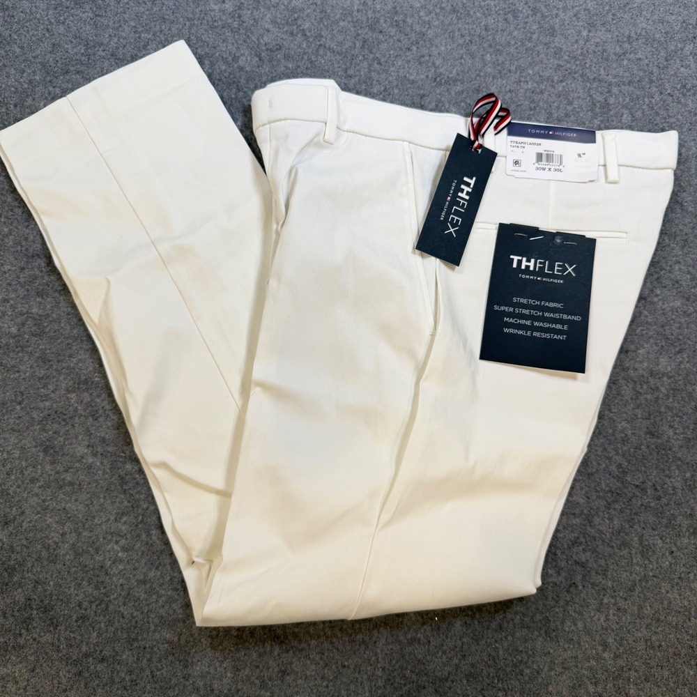 Tommy Hilfiger Mens TH Flex Tate-TH White Stretch Dress Pants 30W x 30L NEW